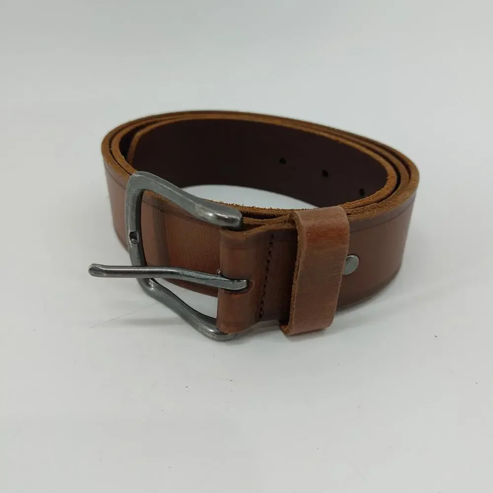 Wrangler Mens Brown Leather Belt Sz 34 Silver 1 Prong Buckle